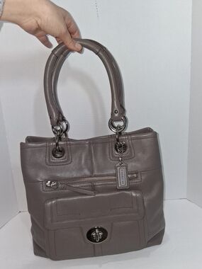 Coach Taupe Hampton Shoulder Bag with Turn-Lock Pocket J1373-Z27748